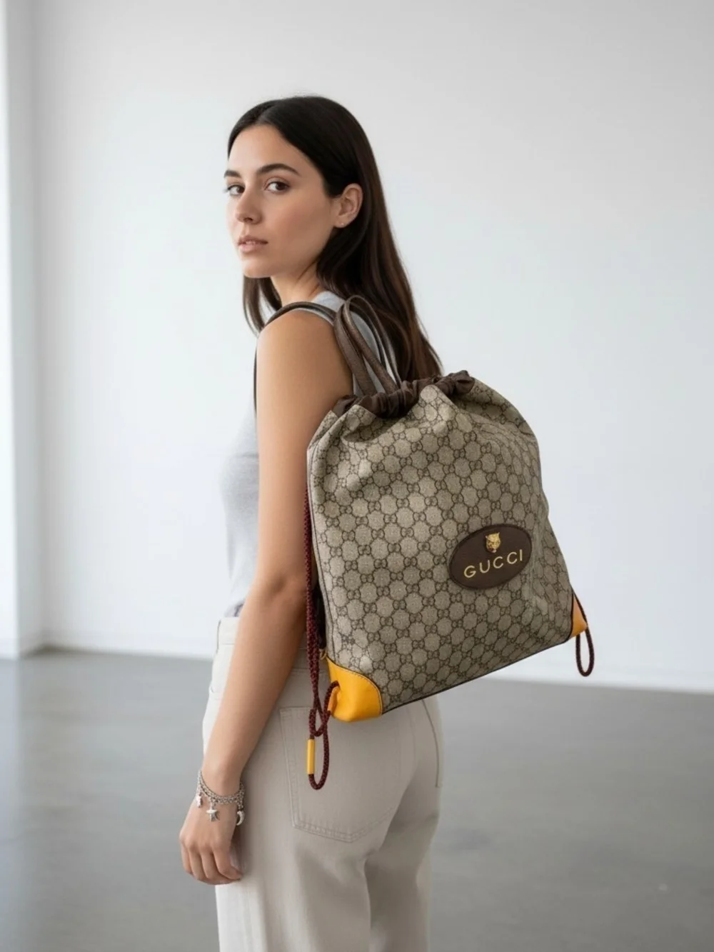 SALE! Gucci Neo Vintage GG Supreme Drawstring Backpack Unisex Gucci GG Supreme Neo Vintage Drawstring Backpack – Luxe.It.Fwd main image 4
